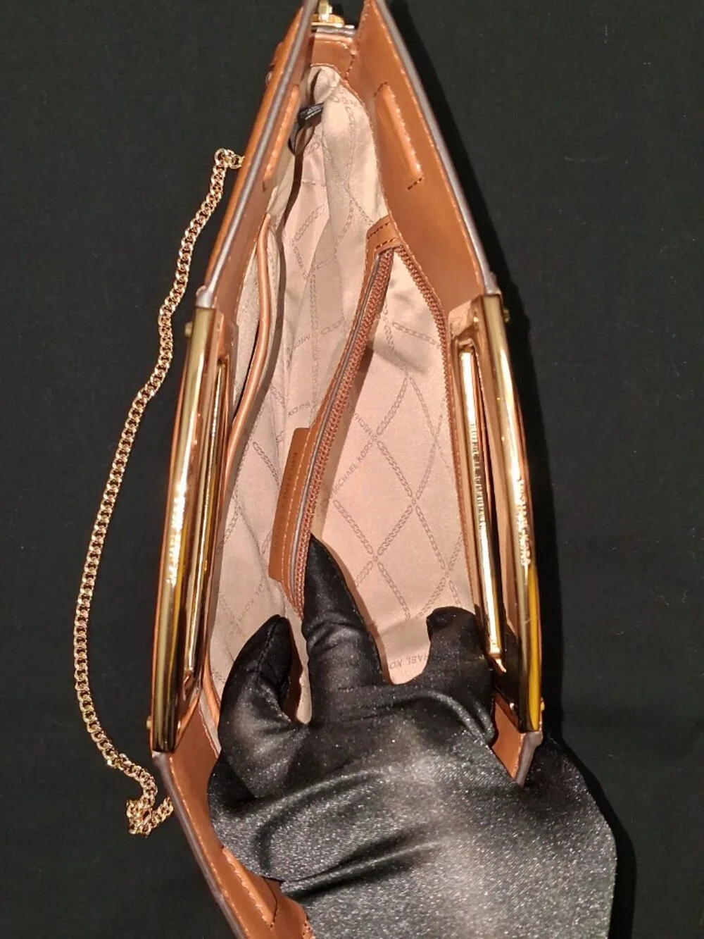 Michael Kors Berkley Legacy Large Convertible Leather Clutch Luggage Brown